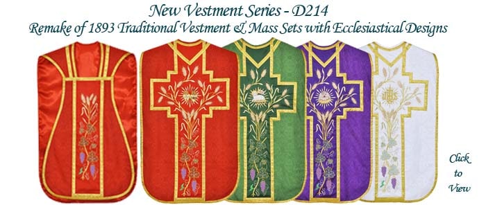 Fiddle-back chasubles in  Ecclesiastical Design - Roman Latin Rite - Chasubles and Low Mass Sets