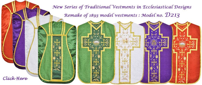 Roman Fiddle-back chasubles in  Ecclesiastical Design - Roman Latin Rite - Chasubles and Low Mass Sets