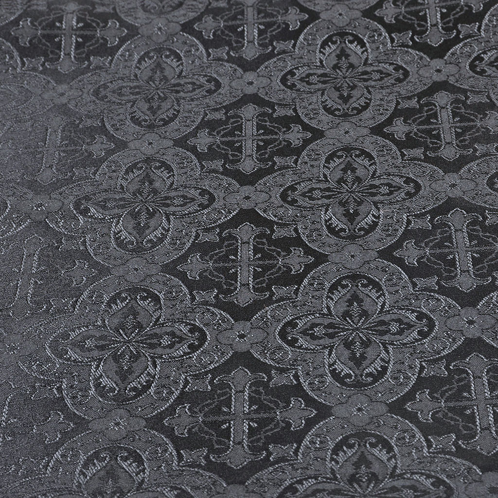 Fabrics Cross Designed Church Damask Fabric: Black