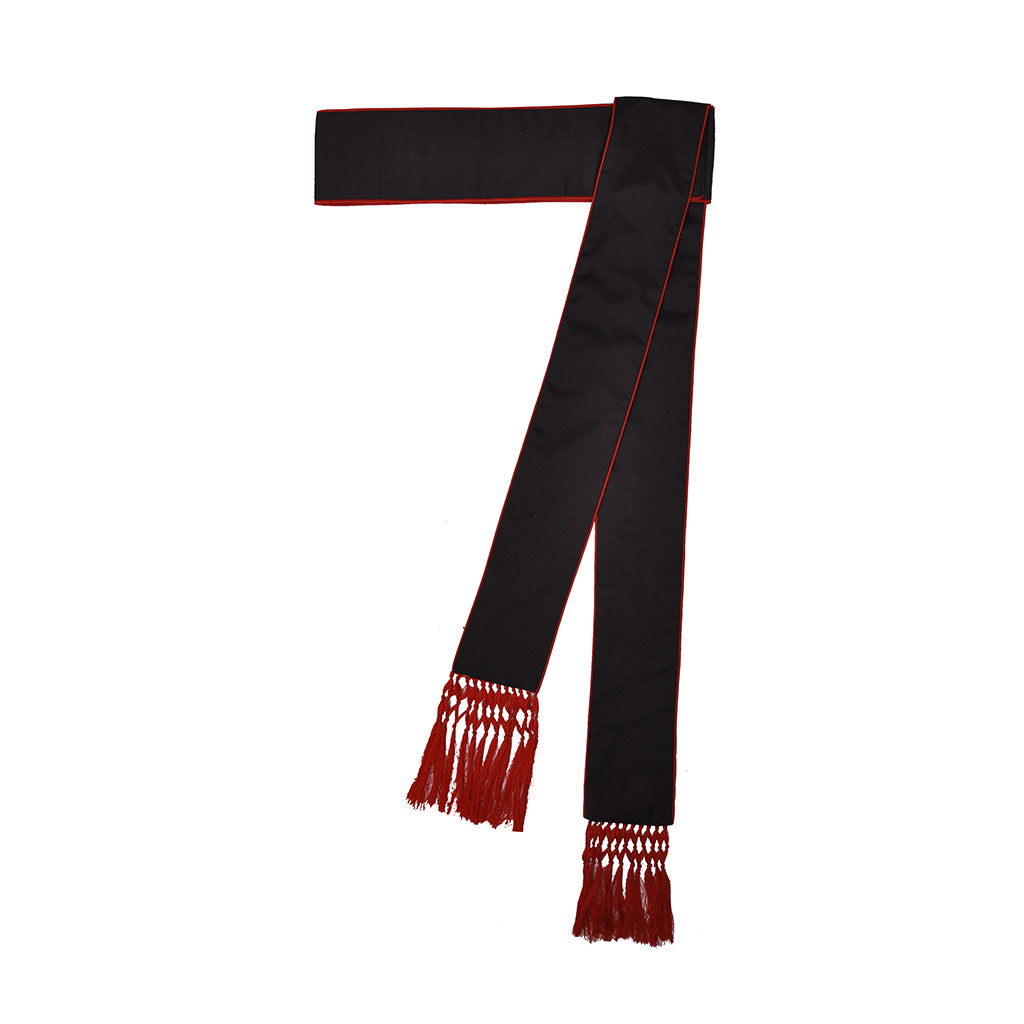 Fascia - Band Cincture Black Fascia Sash with Red Piping & Red Fringes