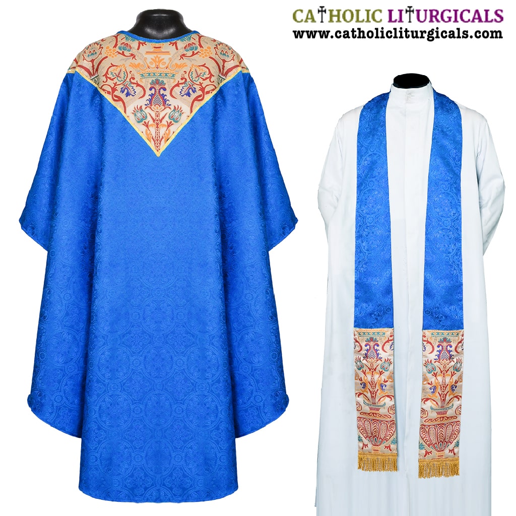 Gothic Chasubles Dark Blue Gothic Vestment with Coronation Tapestry