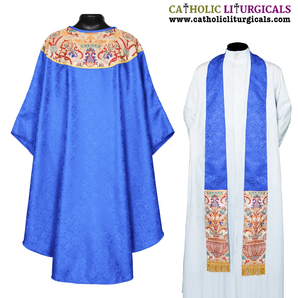 Gothic Chasubles Dark Blue Gothic Vestment with Coronation Tapestry