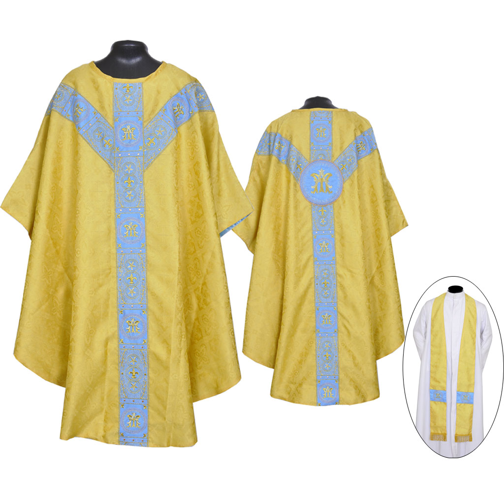 Gothic Chasubles MCX : Yellow Gold Gothic Vestment & Stole Set