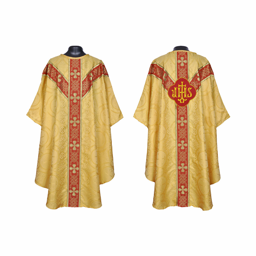 Gothic Chasubles MCI: Yellow Gold Gothic Vestment & Stole Set IHS