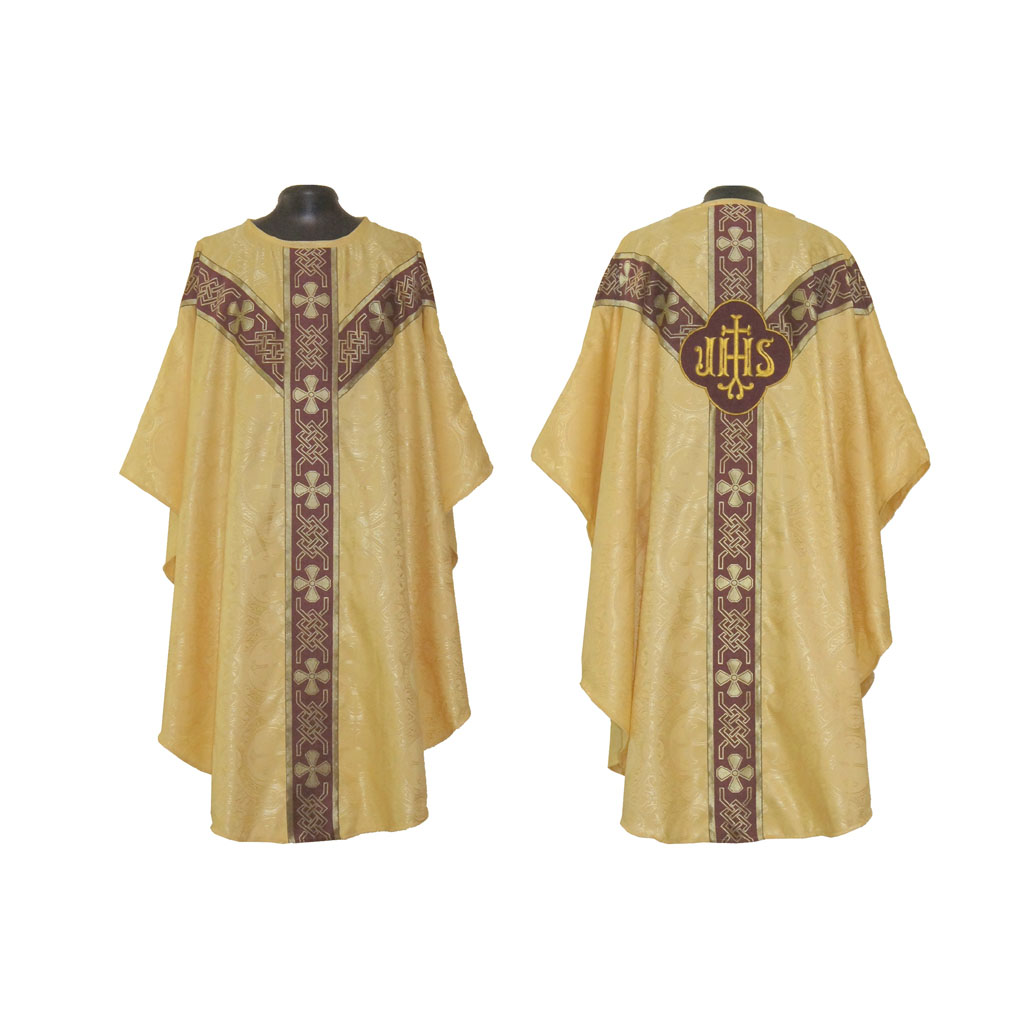 Gothic Chasubles MCI: Yellow Gold Gothic Vestment & Mass Set IHS