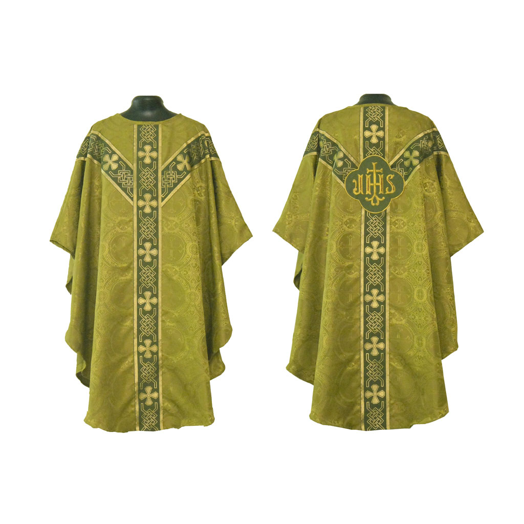 Gothic Chasubles MCI: Olive Green Gothic Vestment & Stole Set IHS