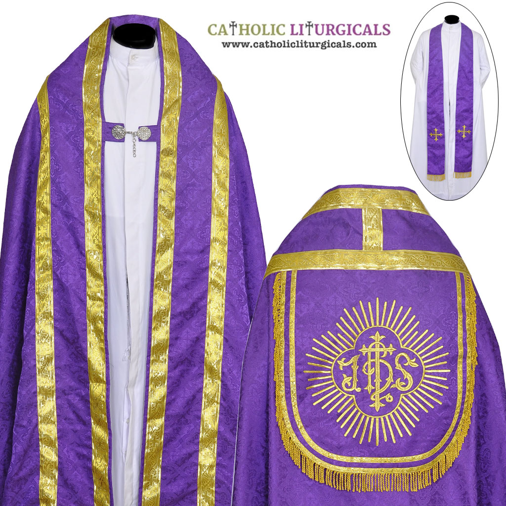 Cope Vestment Purple Cope & Stole Set - IHS Embroidery