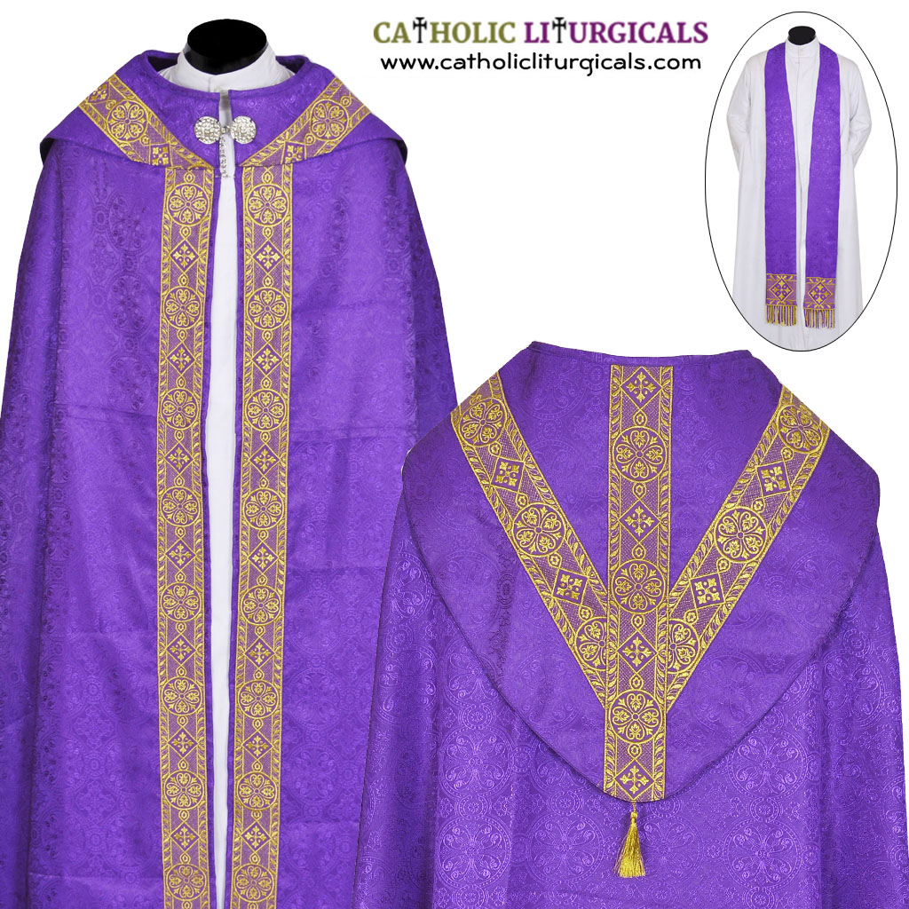 Cope Vestment Purple Cope & Stole Set with Embroidered Orphreys