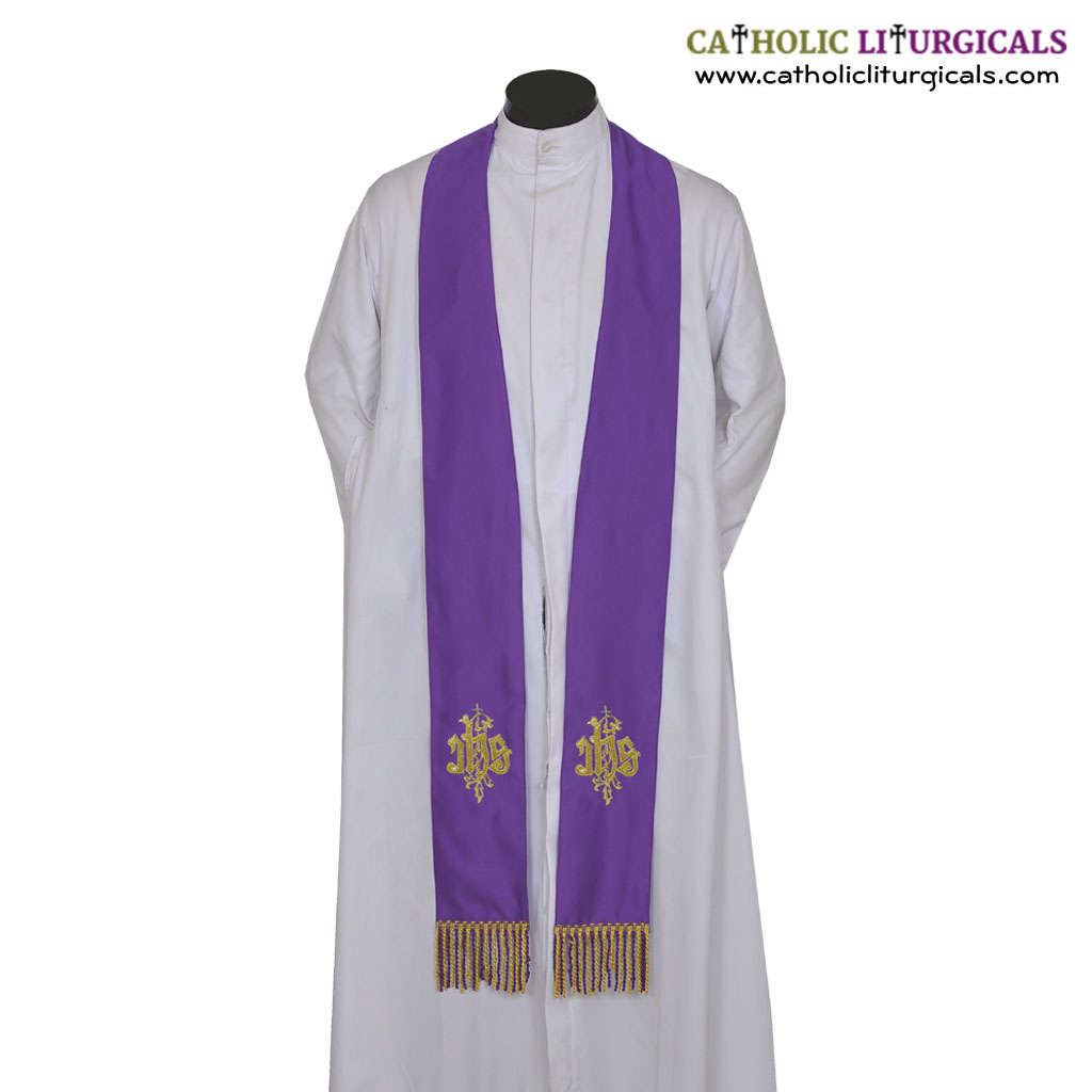Priest Stoles Purple - Priest Stole With IHS Embroidery