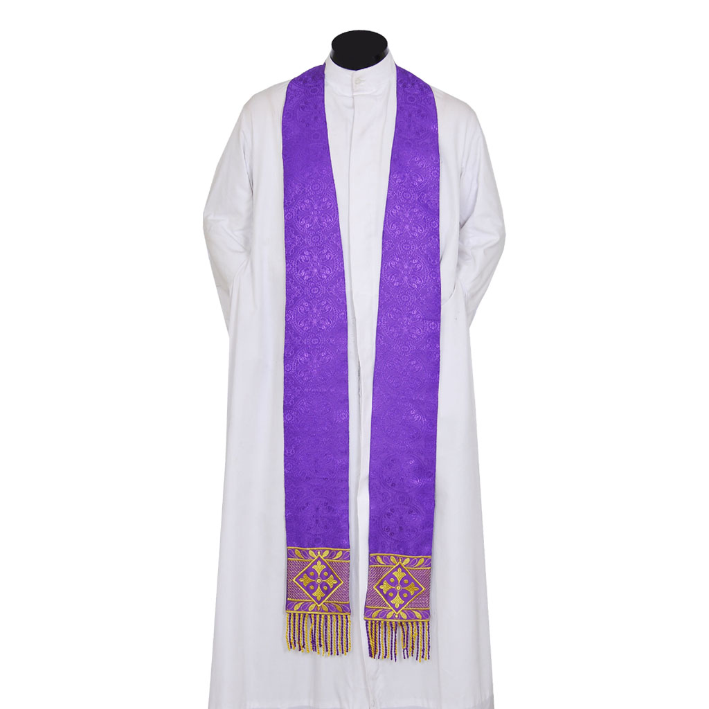 Priest Stoles Purple - Priest Stole With Cross Embroidery
