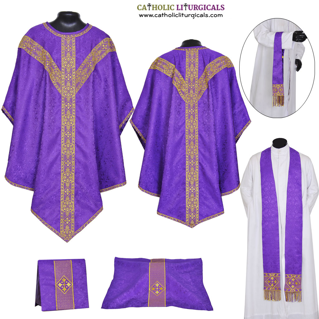 Pugin Style Chasubles Purple Pugin Style Gothic Vestment & Low Mass Set