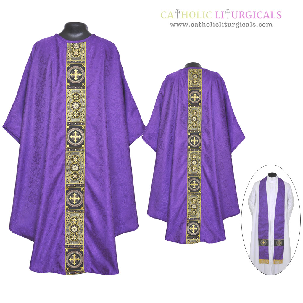 Gothic Chasubles M0A: Purple Gothic Vestment & Stole Set