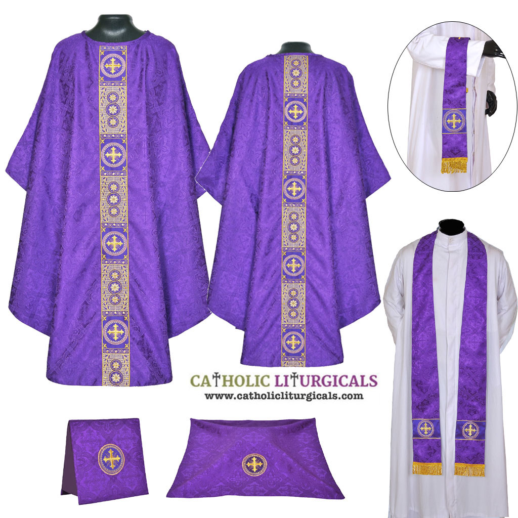 Gothic Chasubles M0A : Purple Gothic Vestment & Mass Set