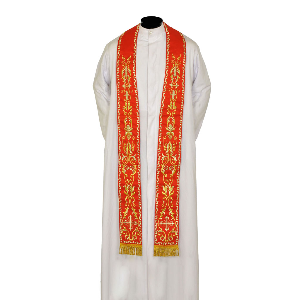 Priest Stoles Embroidered Red Priest Stole - SILK 
