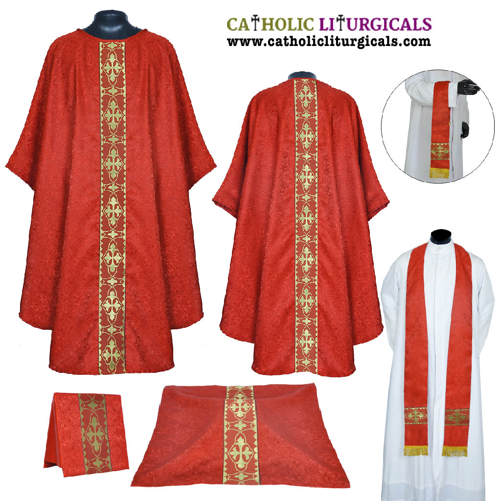 Chasuble Vestments Red Gothic style with a matching stole.