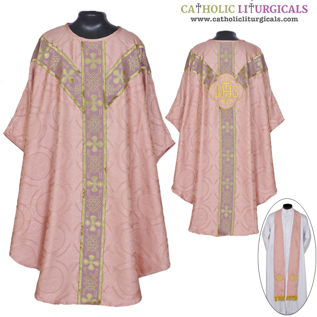 Gothic Chasubles MCI: Rose Gothic Vestment & Stole Set IHS