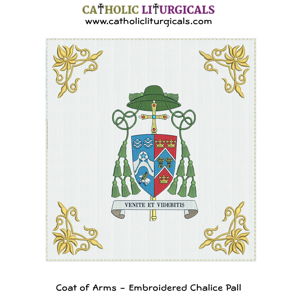 Chalice Palls Chalice Pall - White Silk - Coat of Arms Embroider