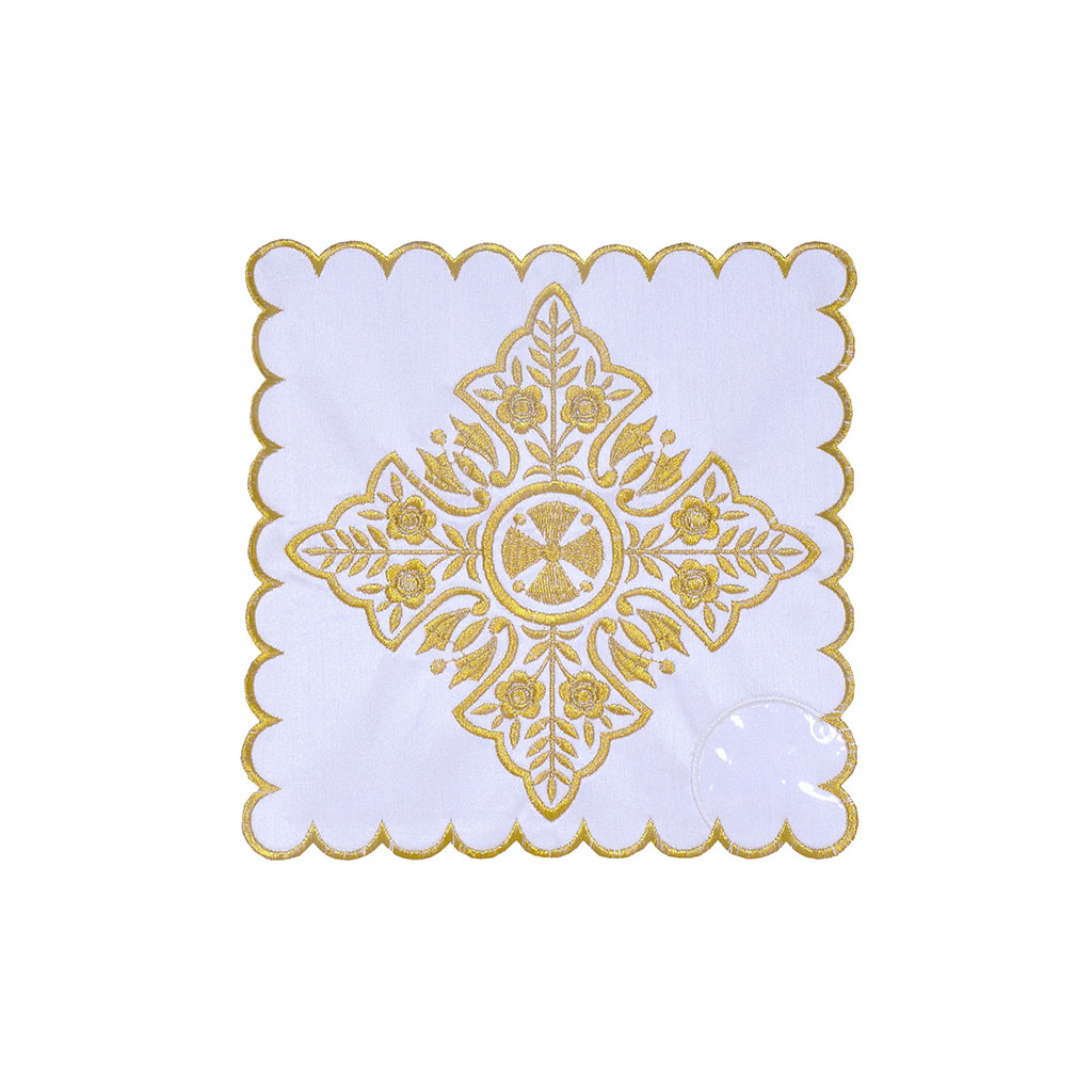 Chalice Palls White Silk Chalice Pall with Cross Design - D72