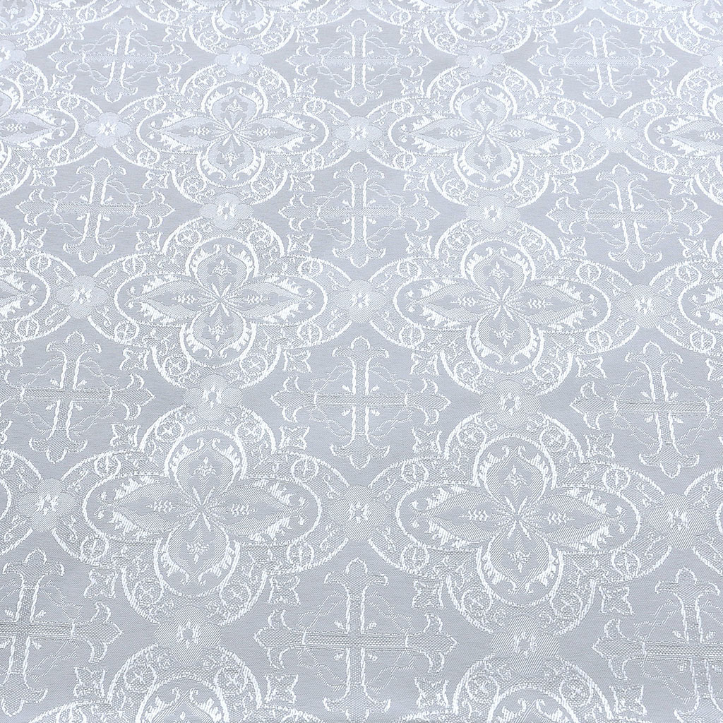 Fabrics Cross Designed Damask Fabric: White