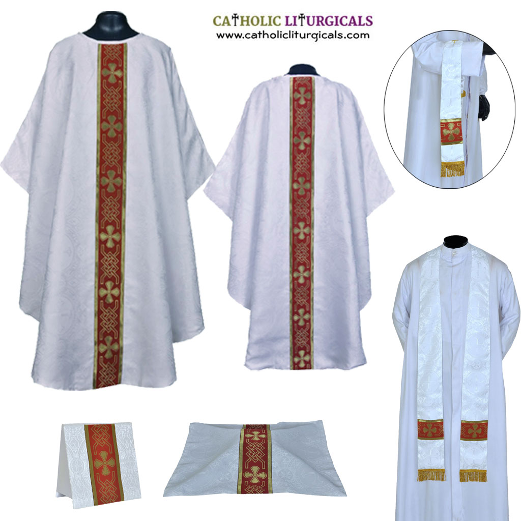 Gothic Chasubles M0A: White Gothic Vestment & Mass Set
