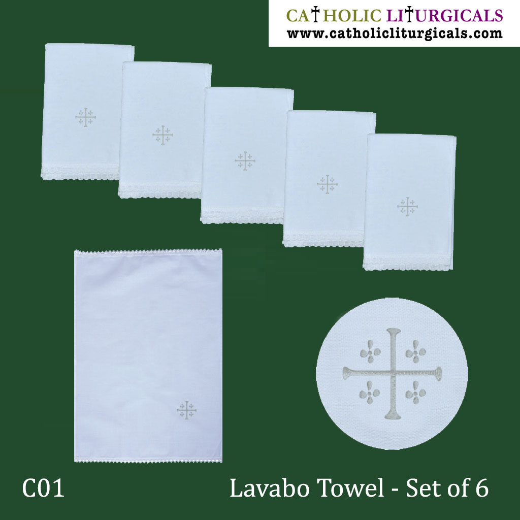 Altar Linens Set of 6 Cross Design Lavabo Towel