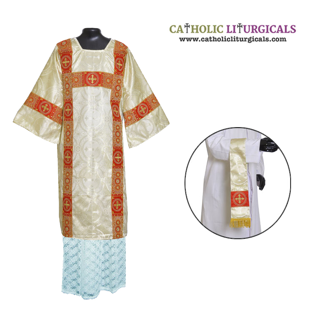 Tunicles White Gold Sub Deacon Tunicle Vestment & Maniple