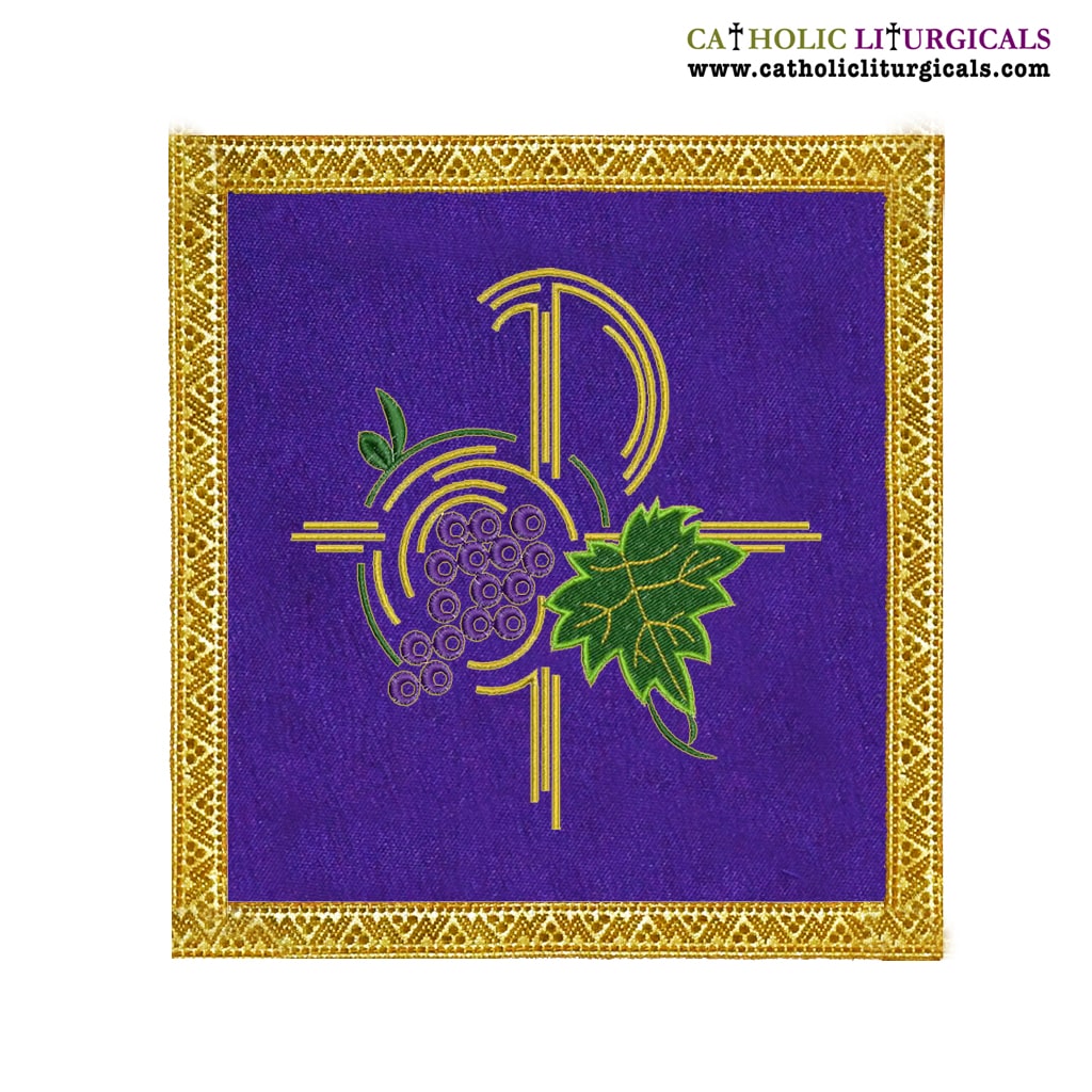 Lenten Offers Purple Chalice Pall PAX & Grapes design - M04