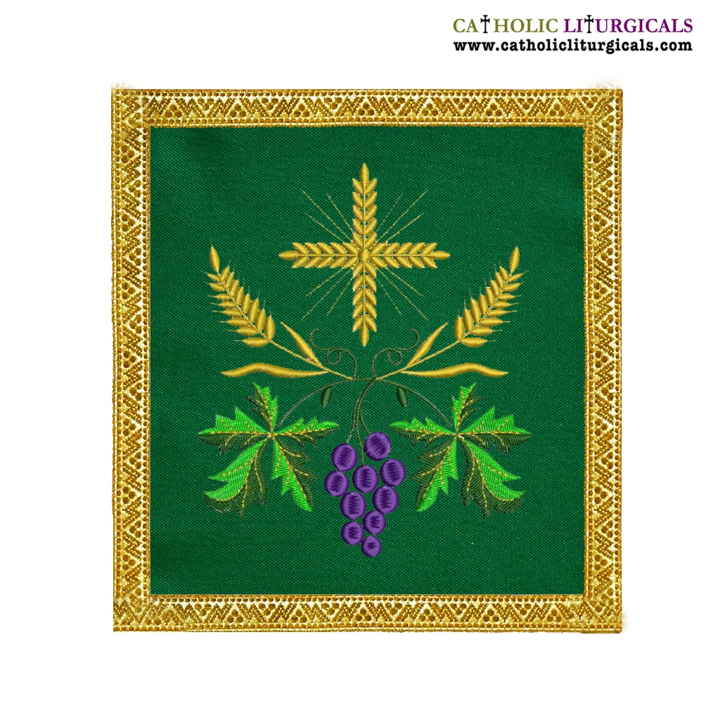Lenten Offers Green Chalice Palla Cross Wheat & Grapes - M12