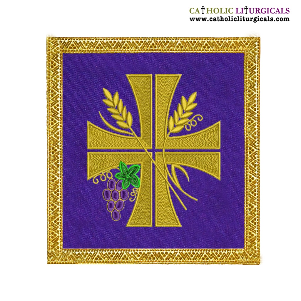 Lenten Offers Purple Chalice Palla Cross Wheat & Grapes - M08