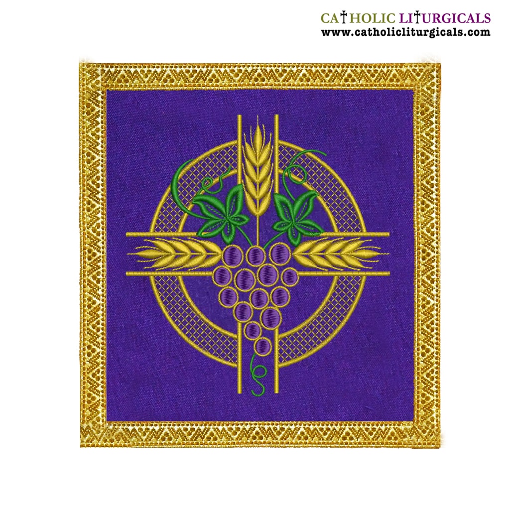 Lenten Offers Purple Chalice Palla Cross Wheat & Grapes - M11