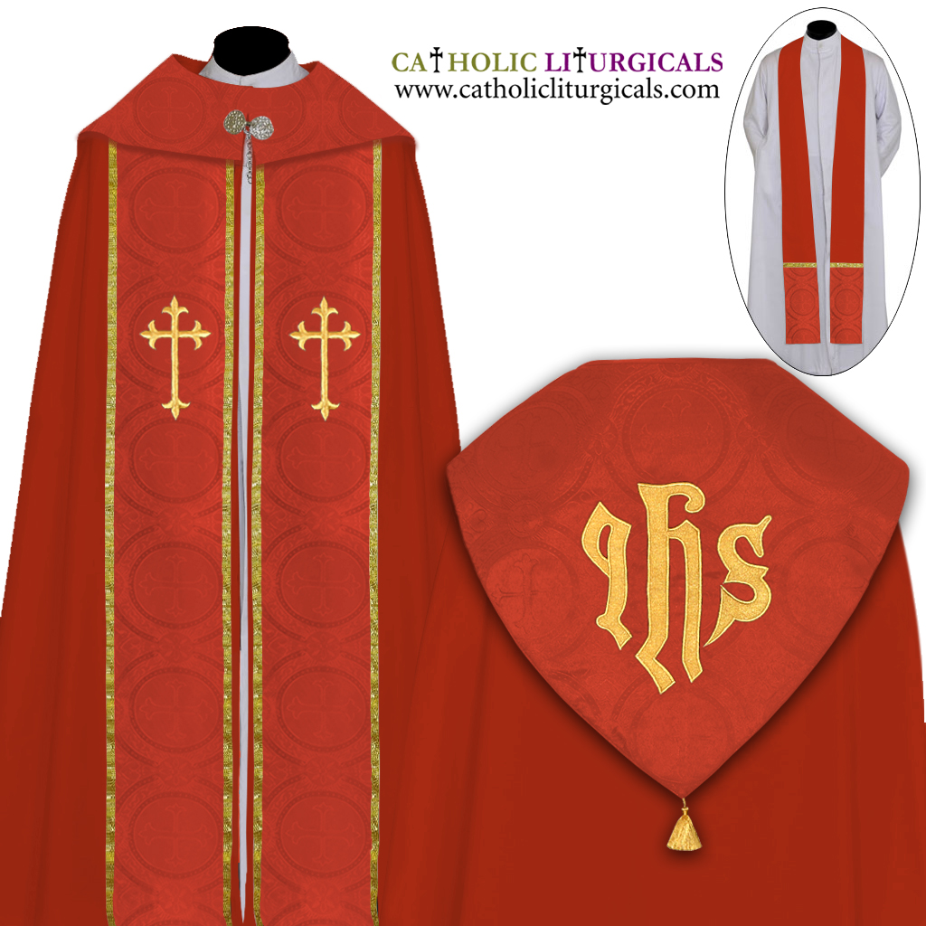 Cope Vestment Red Cope & Stole Set - Light Weight
