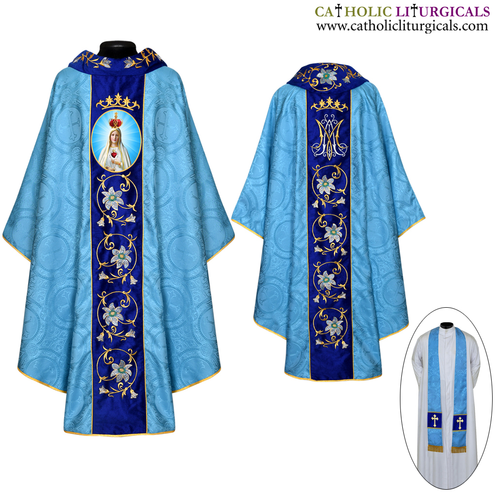 Gothic Chasubles Marian Blue Vestment & Stole Set