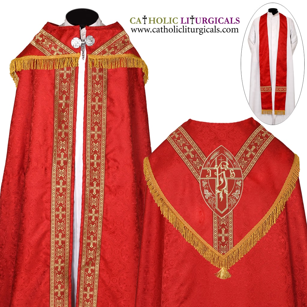 Cope Vestment Red Cope & Stole Set - IHS