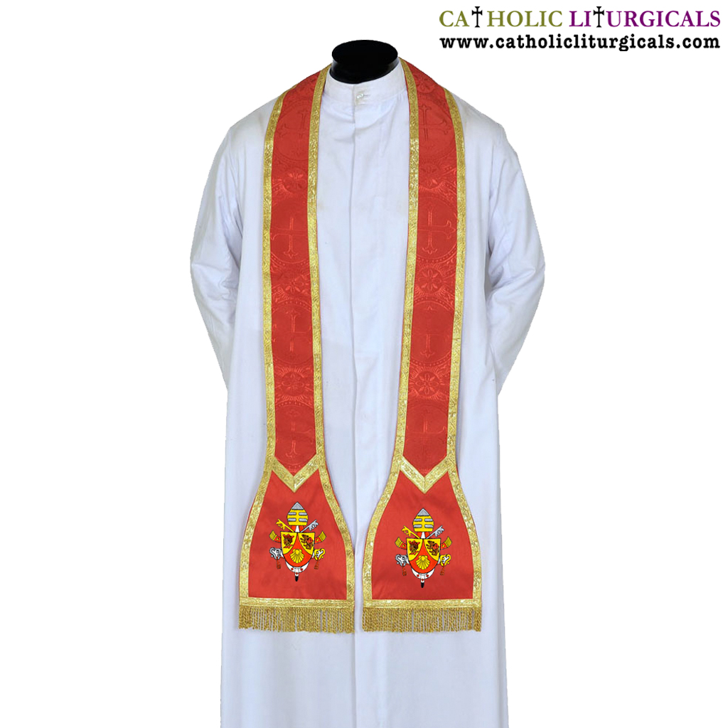 Priest Stoles Red Priest Stole - Pope Benedict Coat of Arms