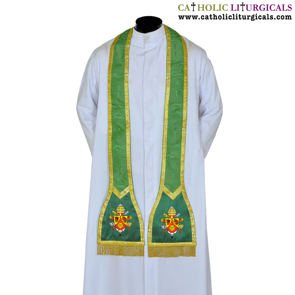 Priest Stoles Green Priest Stole - Pope Benedict Coat of Arms