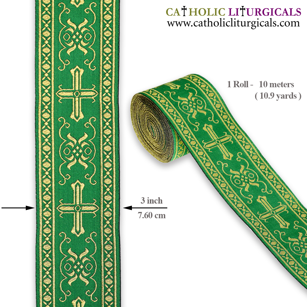 Vestment Orphreys 3 inch Green Orphrey Lace Band