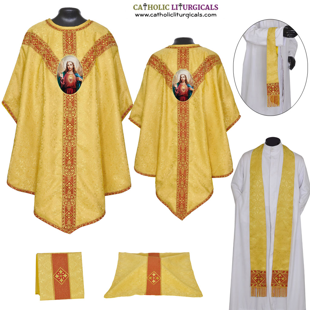 Pugin Style Chasubles Yellow Gold Pugin Style Gothic Vestment & Mass Set