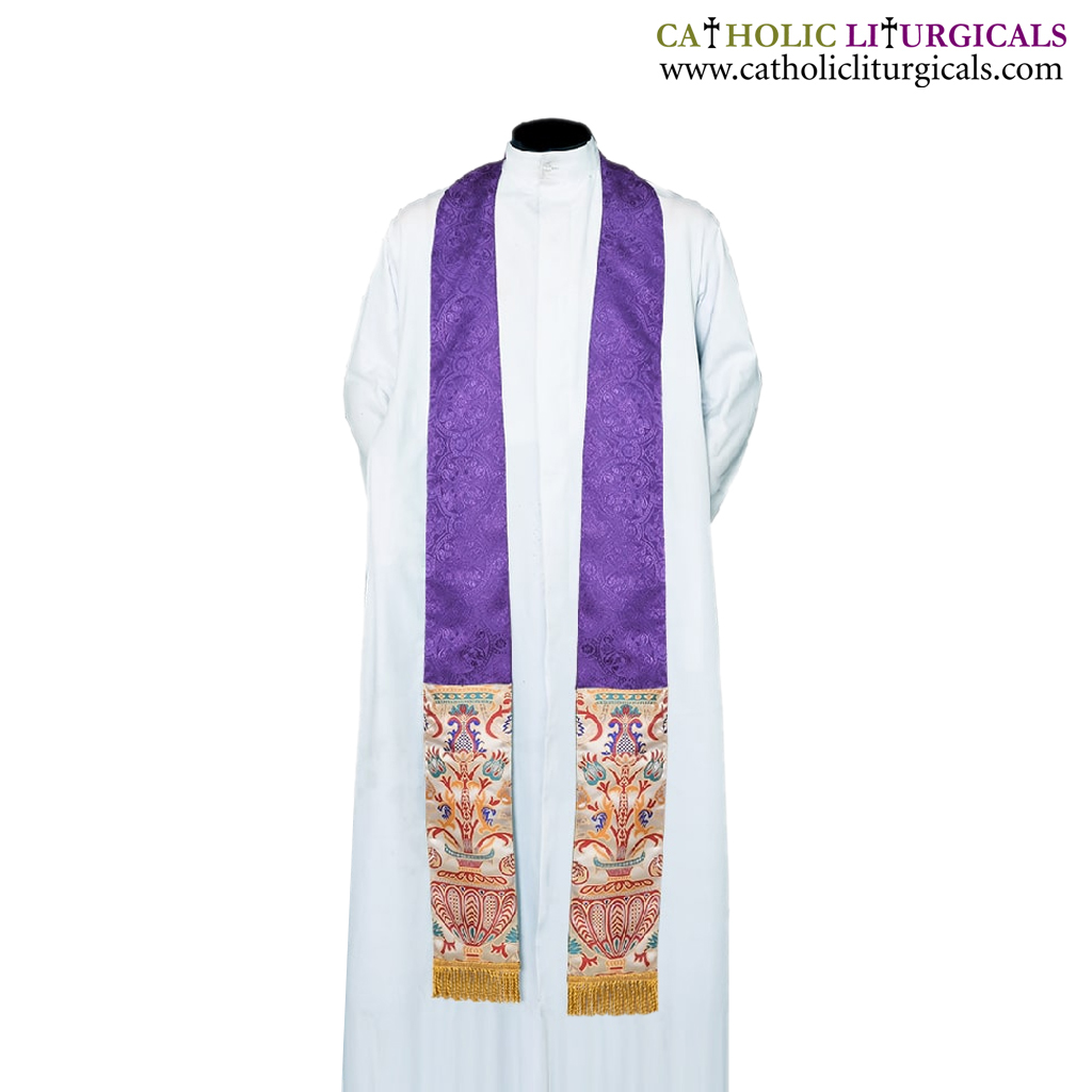 Lenten Offers Purple Priest Stole - Coronation Tapestry Fabric 