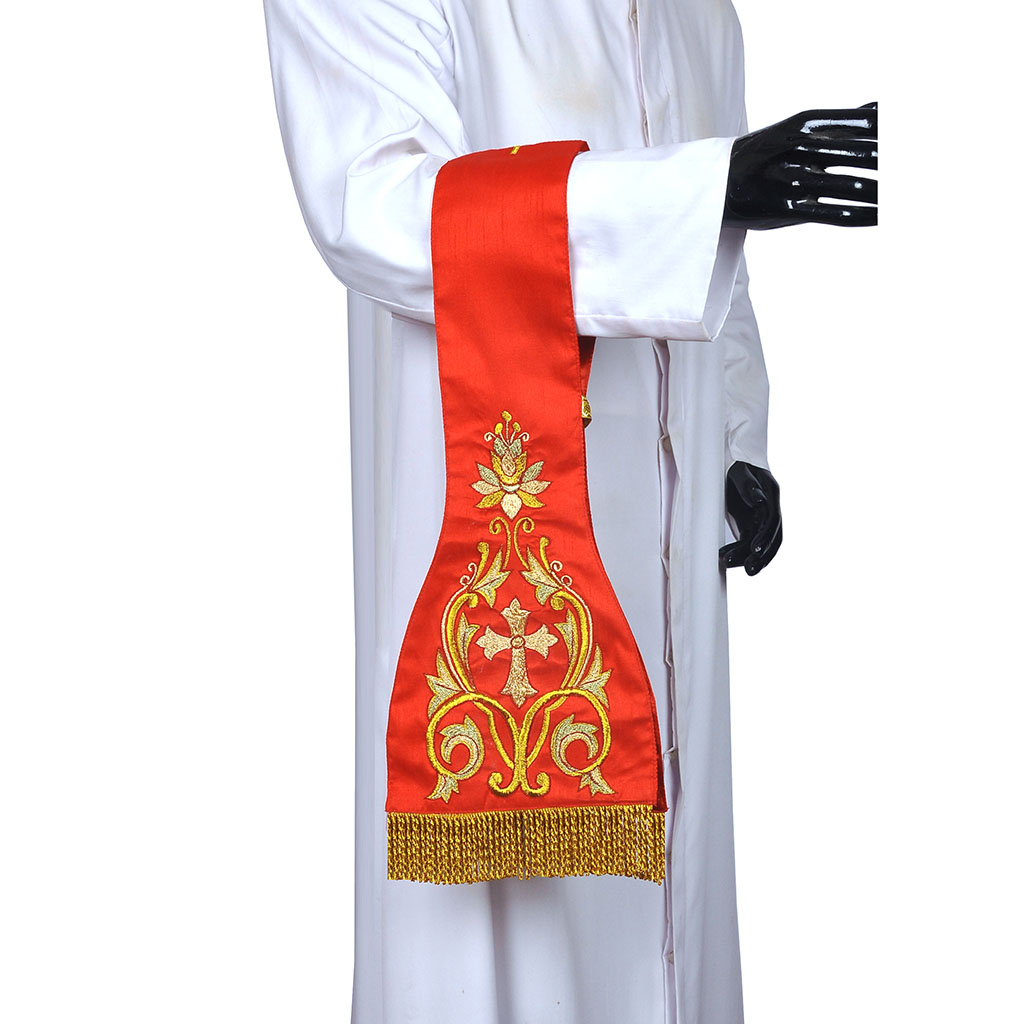 Priest Maniples Fully Embroidered Red - Maniple SILK