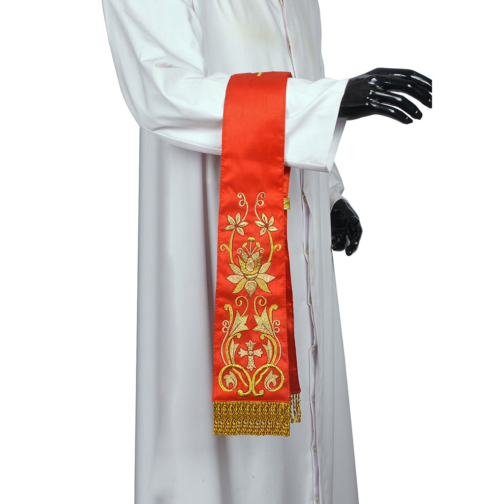 Priest Maniples Fully Embroidered Red - Maniple SILK