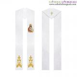 Priest Stoles - White Priest Stole - The Sacred Heart of Jesus Embroidery