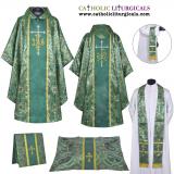 Gothic Chasubles - Metallic Green Gothic Collar Vestment & Mass Set