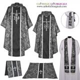 Gothic Chasubles - Metallic Black Gothic Collar Vestment & Mass Set