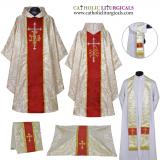 Gothic Chasubles - Metallic White Gold Gothic Collar Vestment & Mass Set