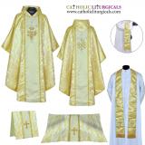Gothic Chasubles - Metallic Yellow Gold Gothic Collar Vestment & Mass Set